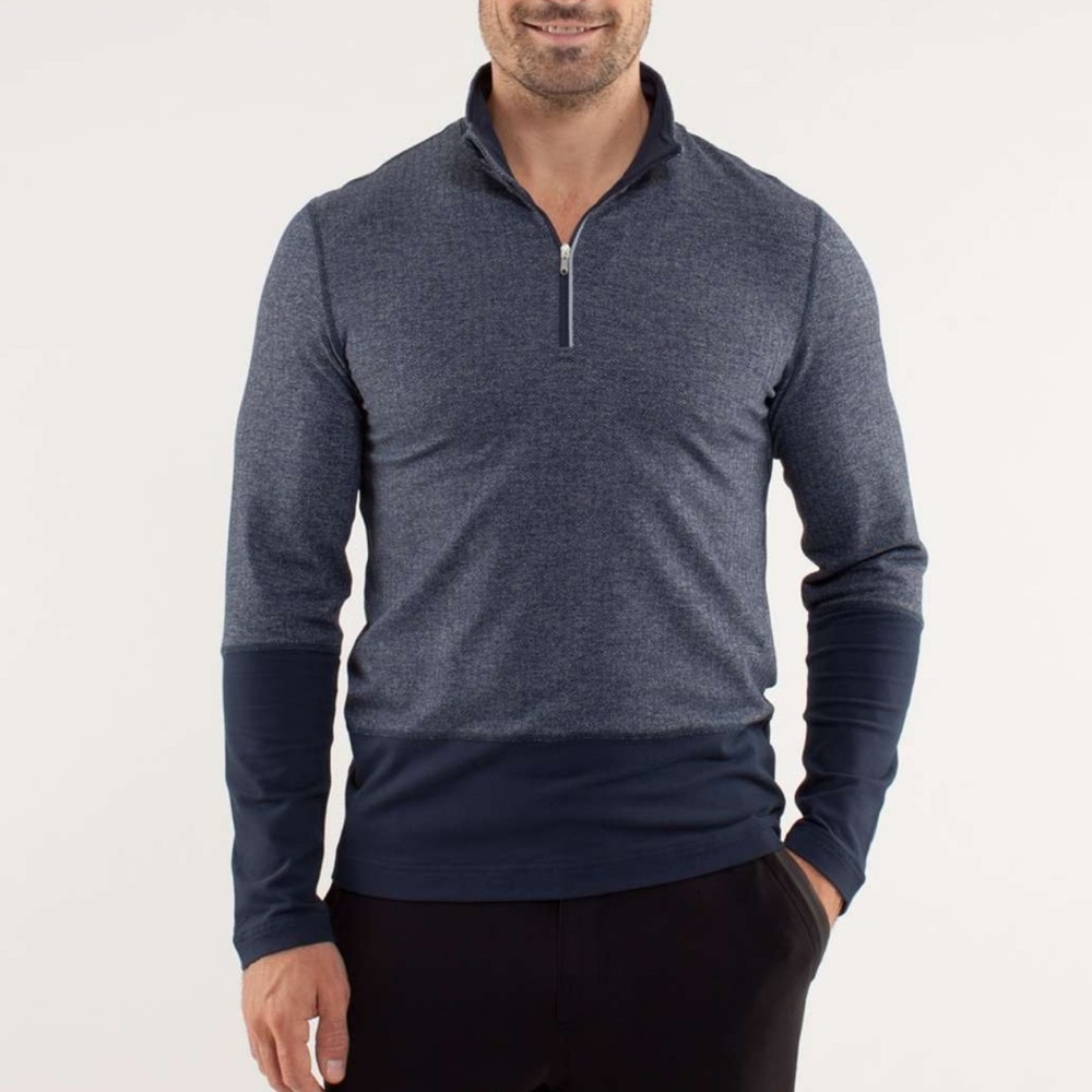 Lululemon 🍋 Speed 1/2 Zip pullover in a blue iris herringbone Rulu fabric